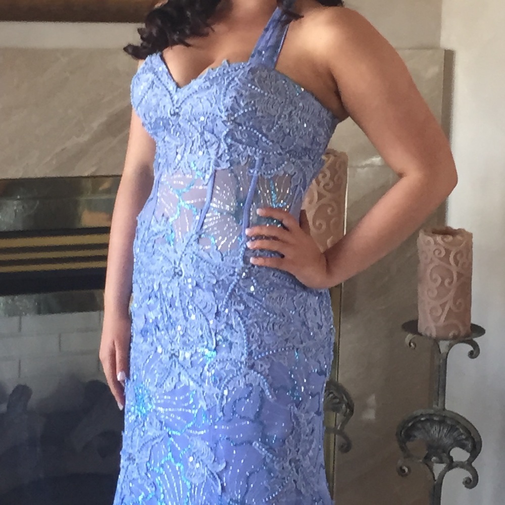 Jovani Periwinkle prom dress with glitter size 8 - Picture 2 of 9